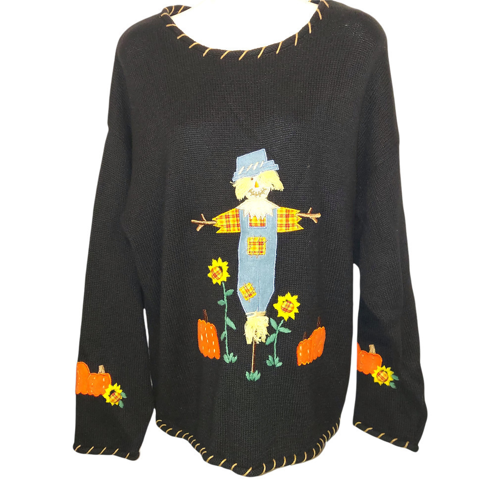 Vintage Fall Scarecrow Pumpkin Patch Oversized Sweater Size Large